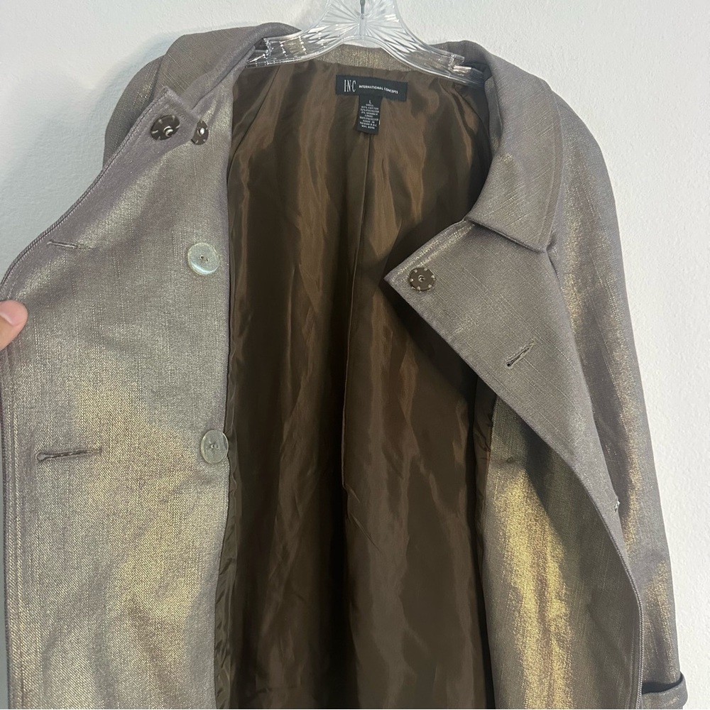INC International Concepts Metallic Gold Women's Double Breasted Coat Size L NWT - Picture 11 of 11